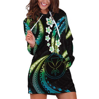 Hawaii Map Kanaka Maoli Hoodie Dress Fantastic Frangipani Chartreuse Cyan
