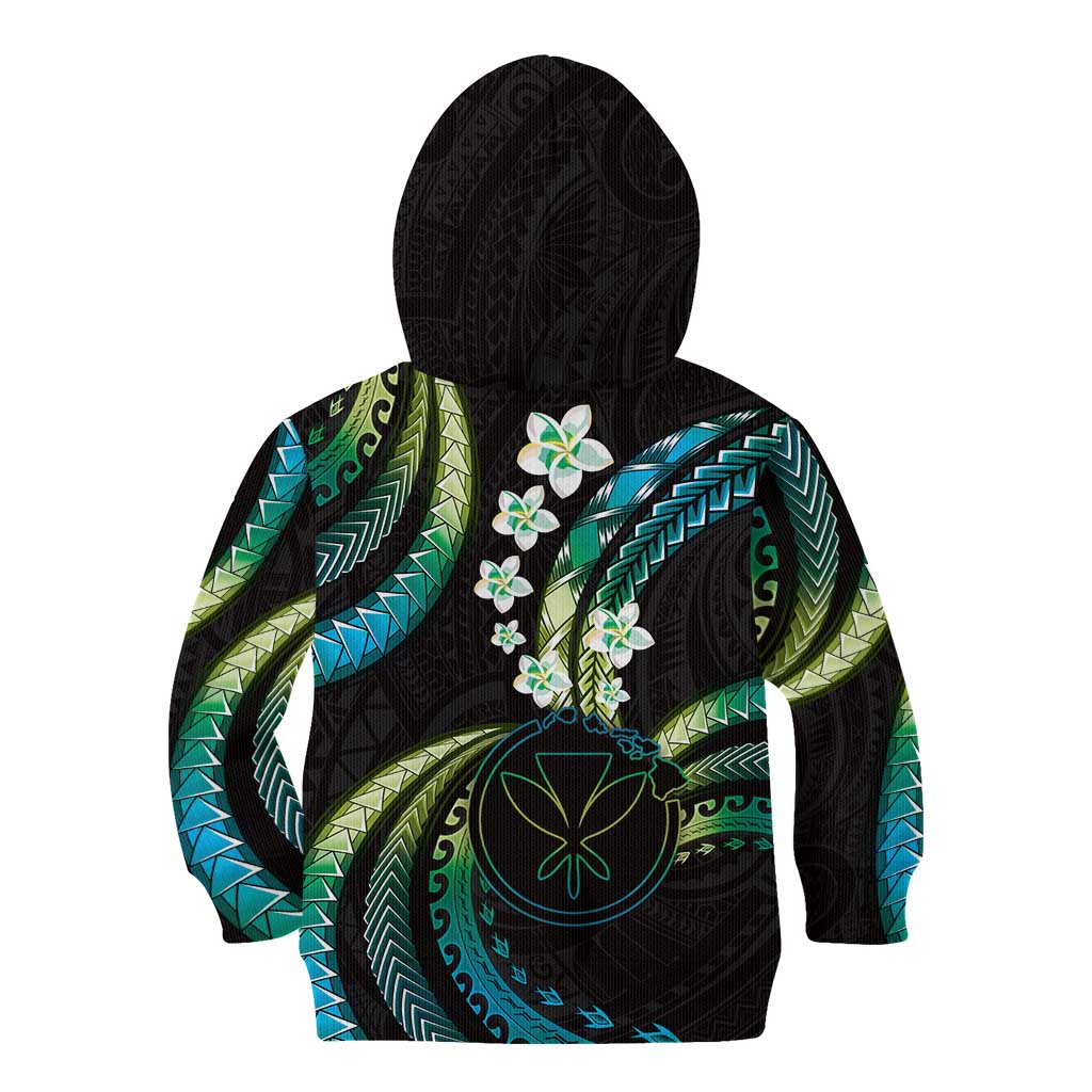 Hawaii Map Kanaka Maoli Kid Hoodie Fantastic Frangipani Chartreuse Cyan