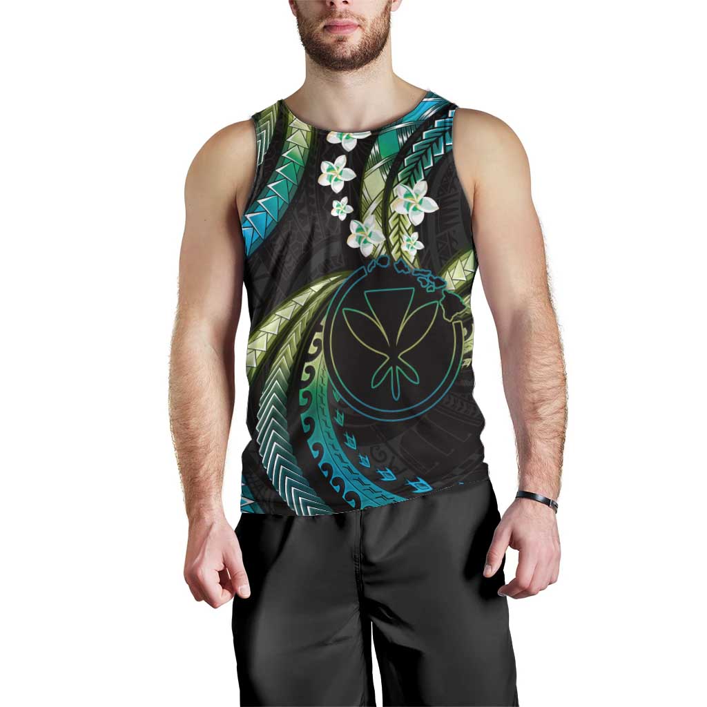 Hawaii Map Kanaka Maoli Men Tank Top Fantastic Frangipani Chartreuse Cyan