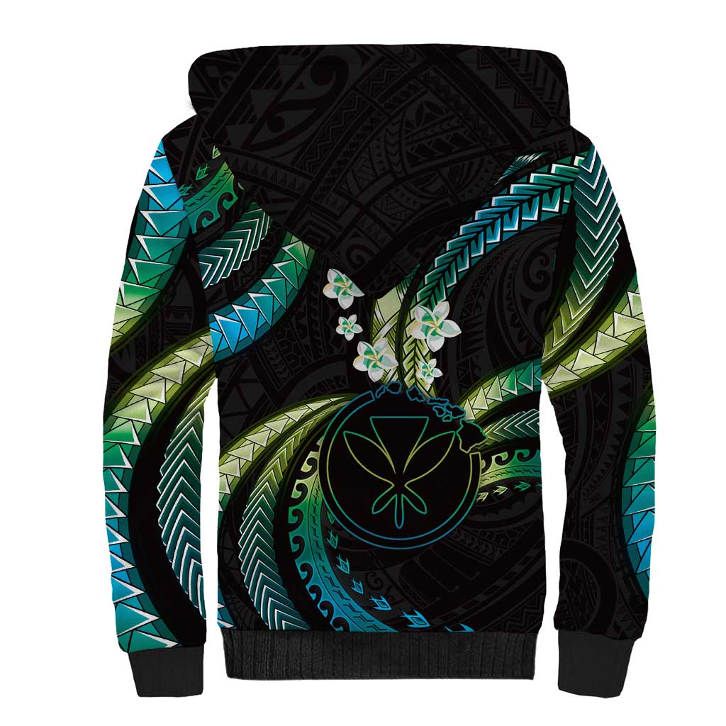 Hawaii Map Kanaka Maoli Sherpa Hoodie Fantastic Frangipani Chartreuse Cyan