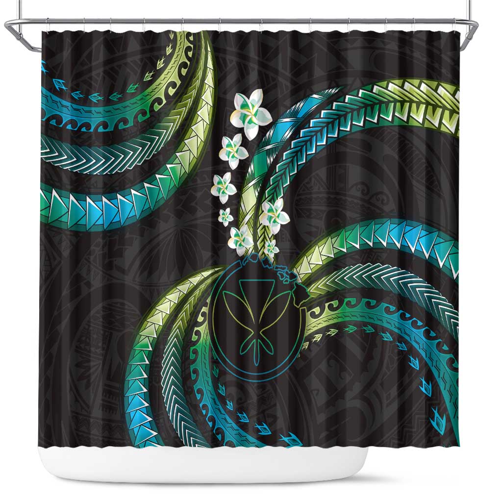 Hawaii Map Kanaka Maoli Shower Curtain Fantastic Frangipani Chartreuse Cyan