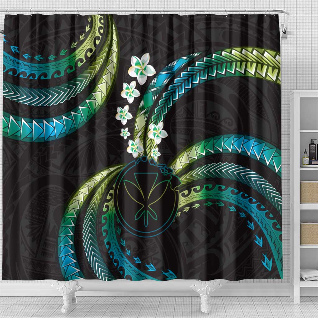 Hawaii Map Kanaka Maoli Shower Curtain Fantastic Frangipani Chartreuse Cyan