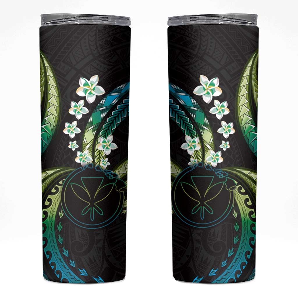 Hawaii Map Kanaka Maoli Skinny Tumbler Fantastic Frangipani Chartreuse Cyan