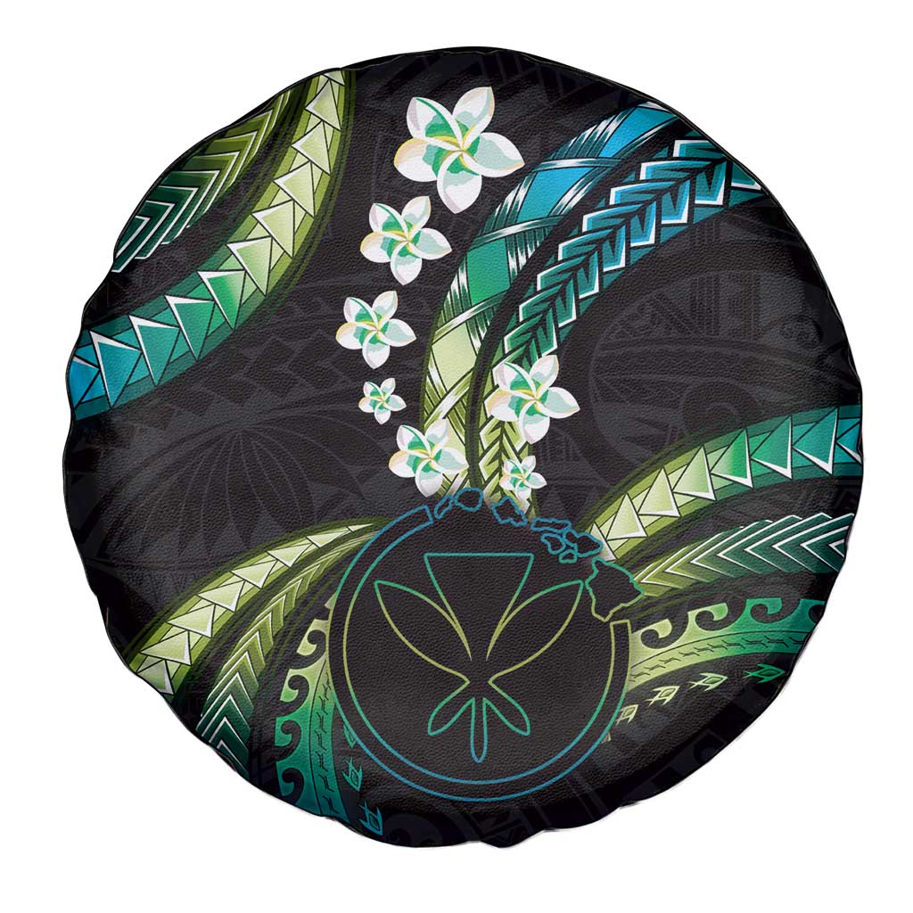 Hawaii Map Kanaka Maoli Spare Tire Cover Fantastic Frangipani Chartreuse Cyan