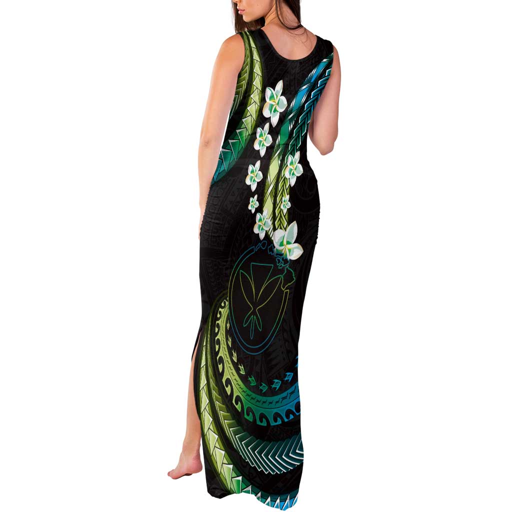 Hawaii Map Kanaka Maoli Tank Maxi Dress Fantastic Frangipani Chartreuse Cyan
