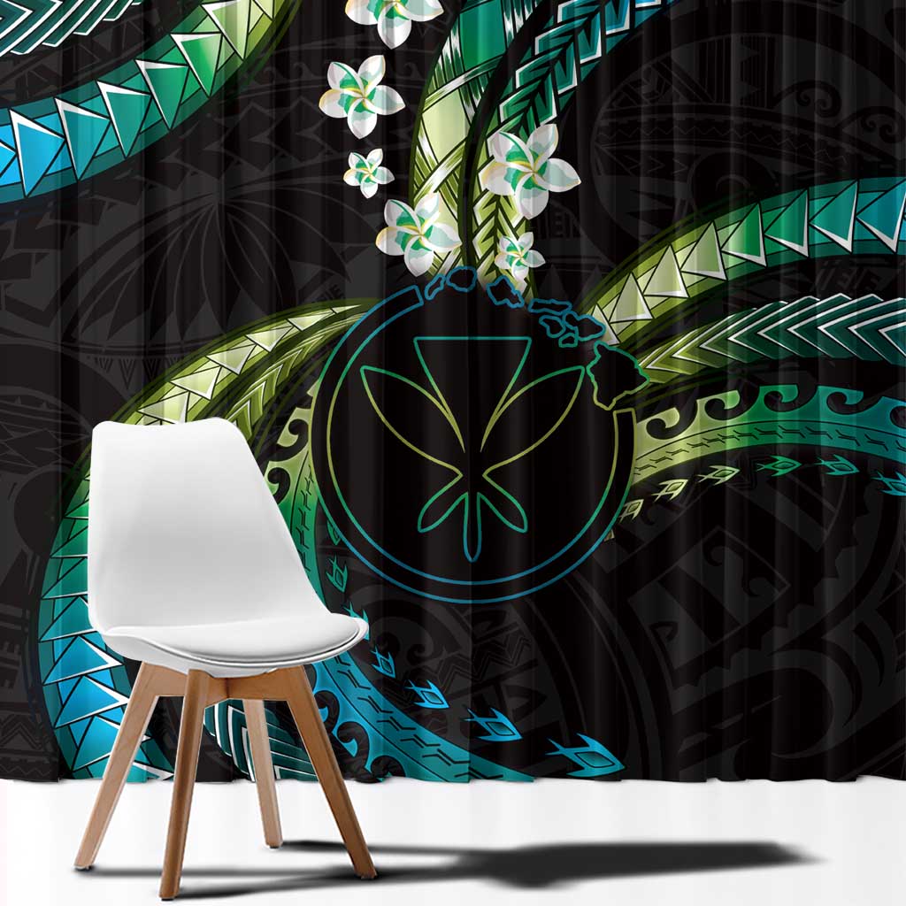 Hawaii Map Kanaka Maoli Window Curtain Fantastic Frangipani Chartreuse Cyan