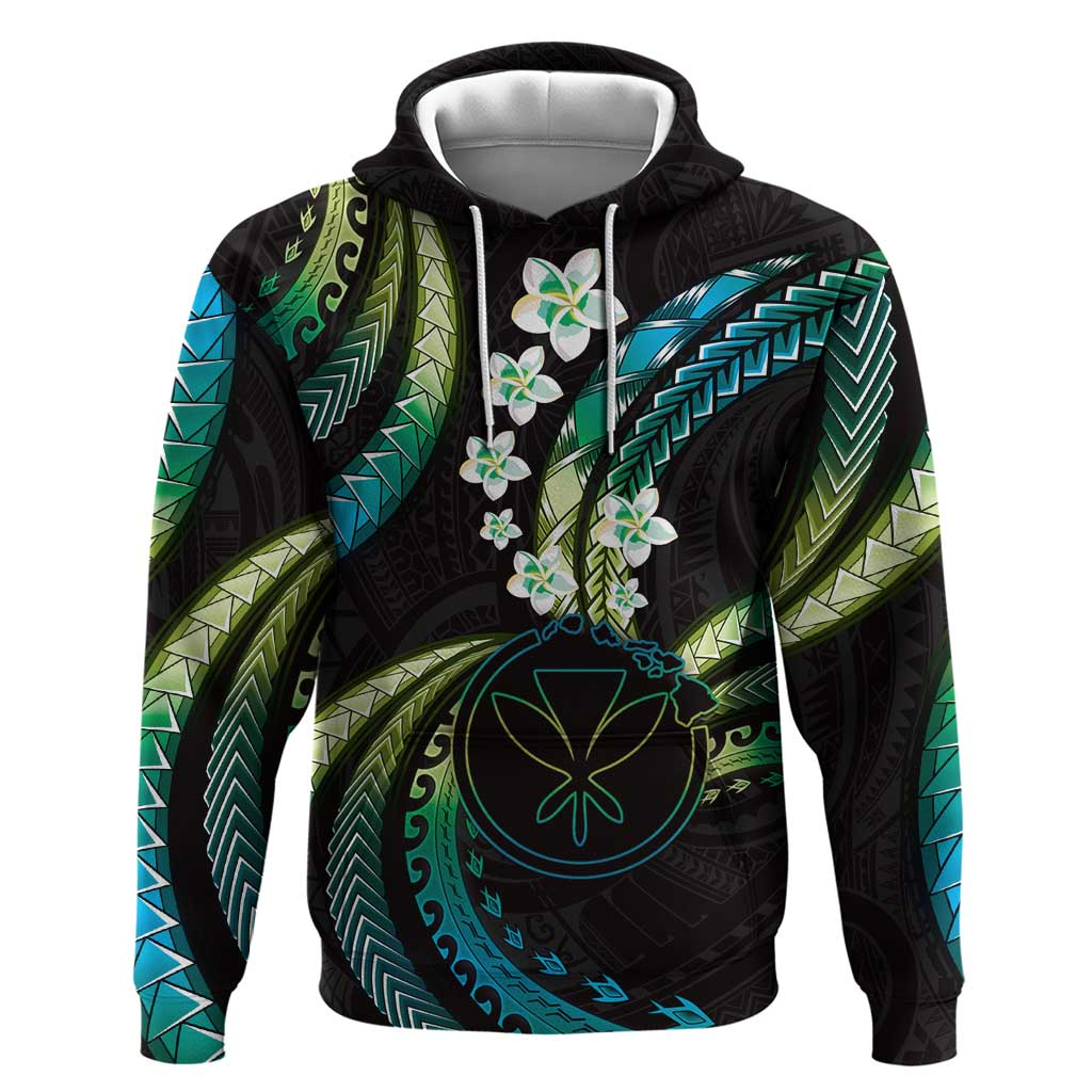 Hawaii Map Kanaka Maoli Zip Hoodie Fantastic Frangipani Chartreuse Cyan