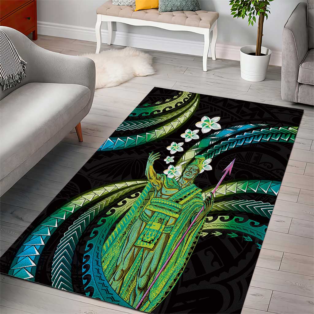 Hawaii King Kamehameha Area Rug Fantastic Plumeria Chartreuse Cyan