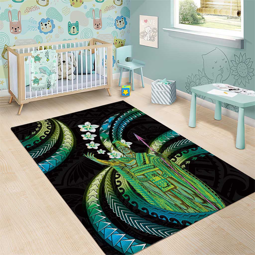 Hawaii King Kamehameha Area Rug Fantastic Plumeria Chartreuse Cyan