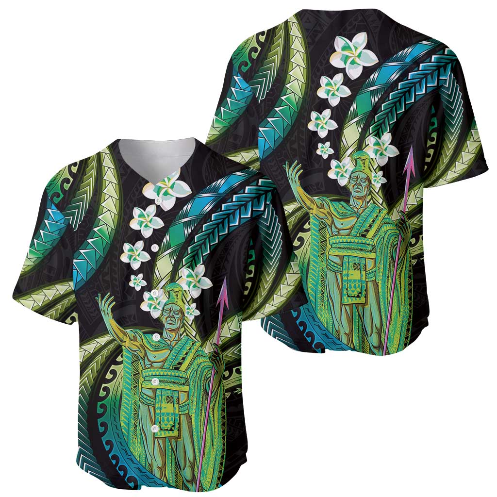 Hawaii King Kamehameha Baseball Jersey Fantastic Plumeria Chartreuse Cyan