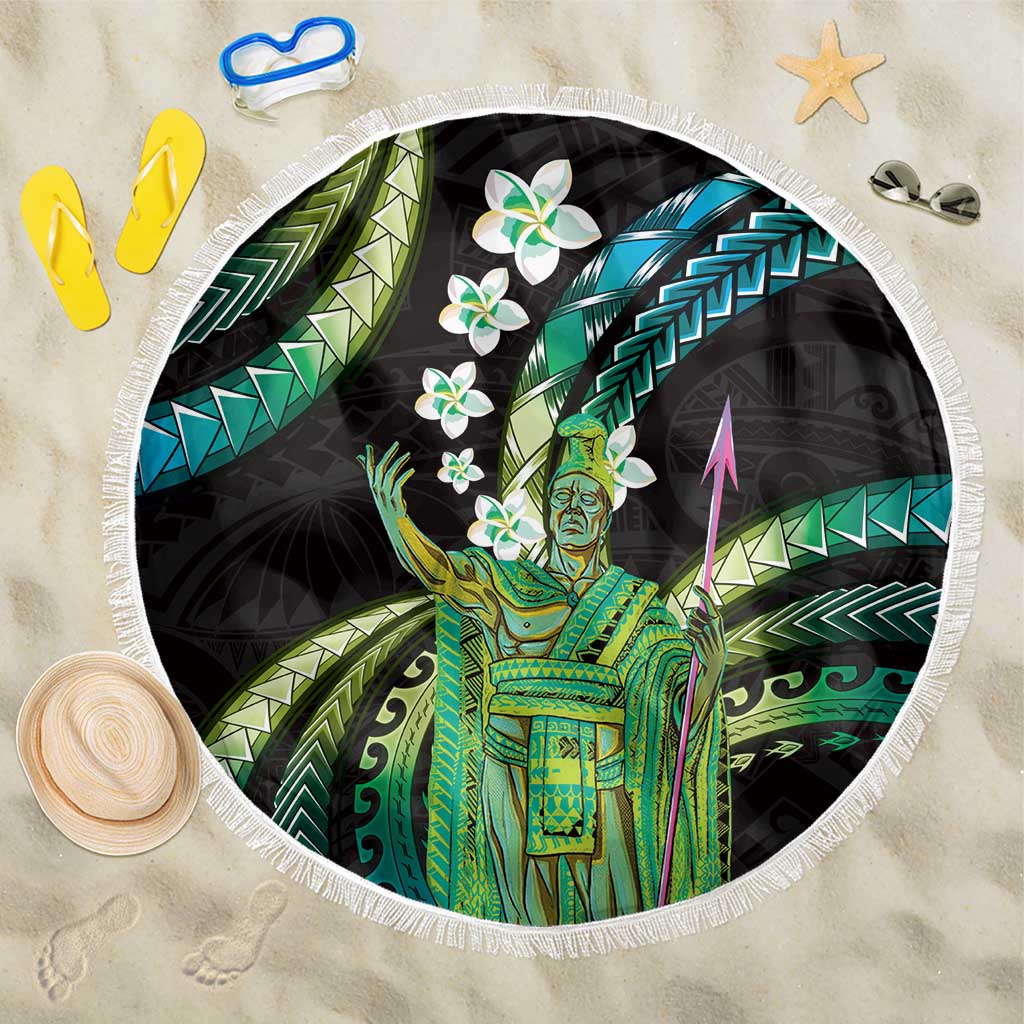 Hawaii King Kamehameha Beach Blanket Fantastic Plumeria Chartreuse Cyan