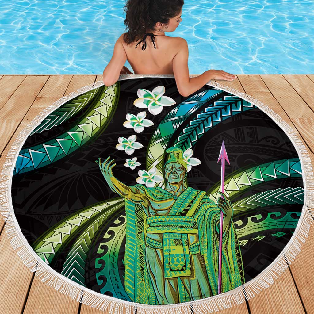 Hawaii King Kamehameha Beach Blanket Fantastic Plumeria Chartreuse Cyan