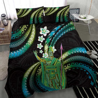 Hawaii King Kamehameha Bedding Set Fantastic Plumeria Chartreuse Cyan