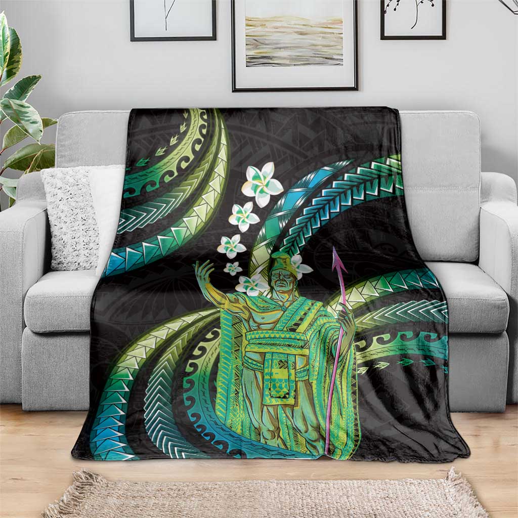 Hawaii King Kamehameha Blanket Fantastic Plumeria Chartreuse Cyan