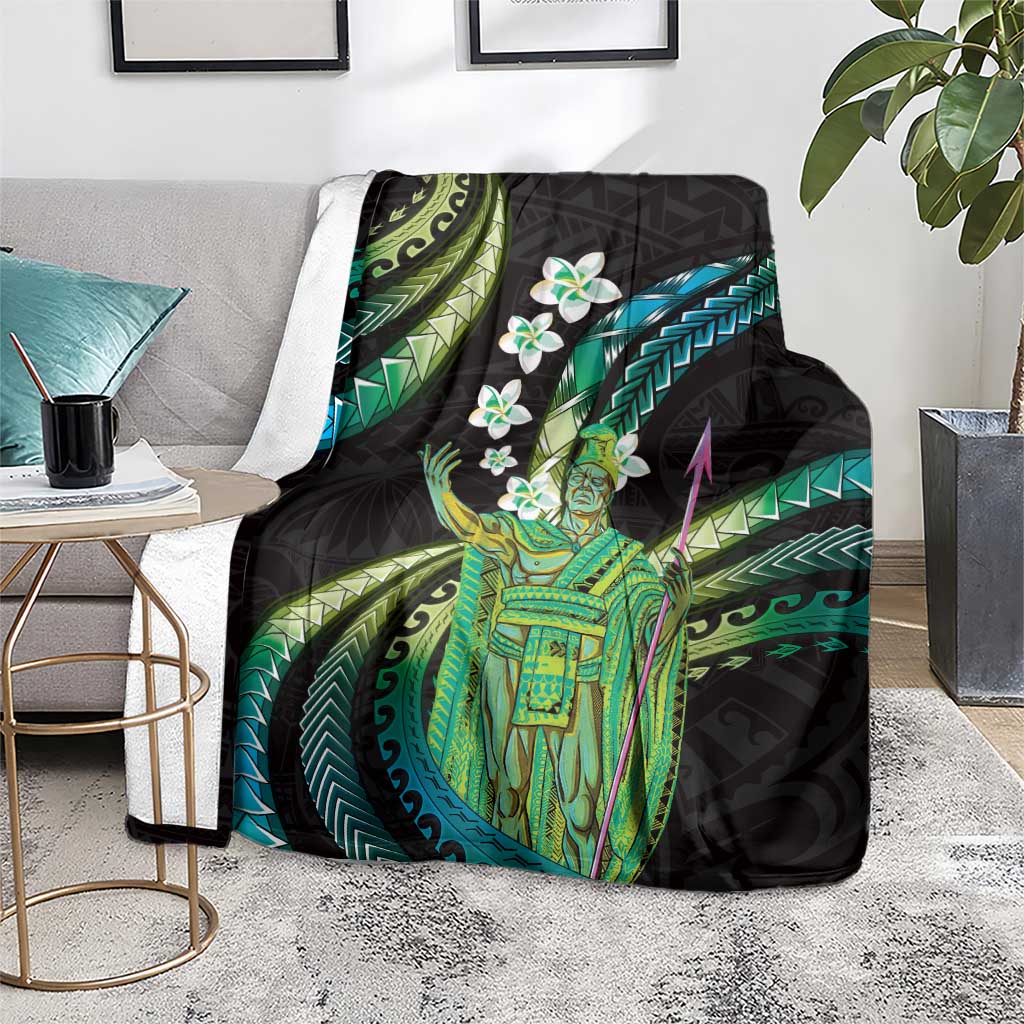 Hawaii King Kamehameha Blanket Fantastic Plumeria Chartreuse Cyan