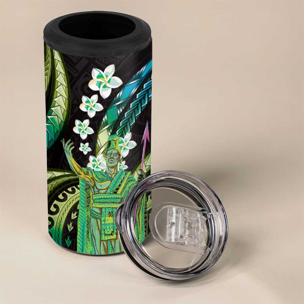 Hawaii King Kamehameha 4 in 1 Can Cooler Tumbler Fantastic Plumeria Chartreuse Cyan