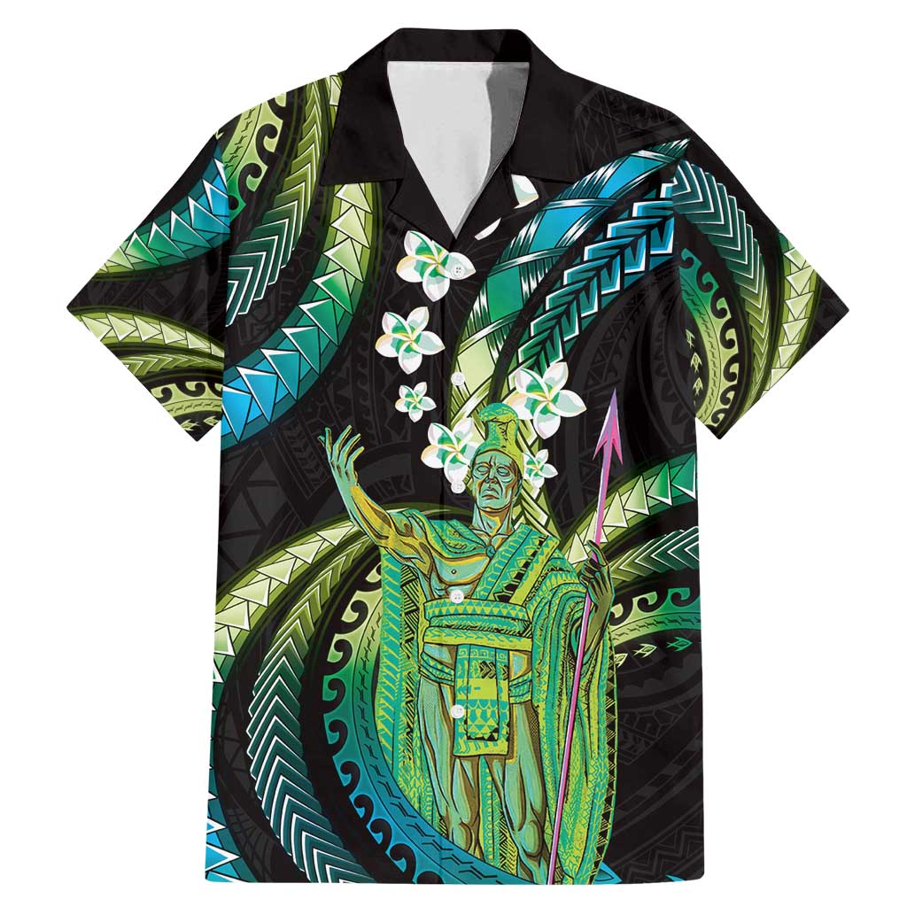 Hawaii King Kamehameha Family Matching Mermaid Dress and Hawaiian Shirt Fantastic Plumeria Chartreuse Cyan