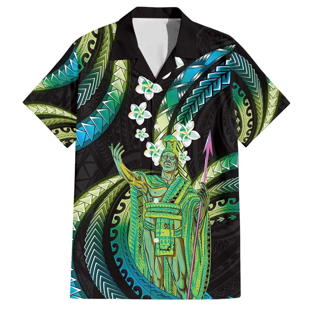 Hawaii King Kamehameha Family Matching Off Shoulder Maxi Dress and Hawaiian Shirt Fantastic Plumeria Chartreuse Cyan
