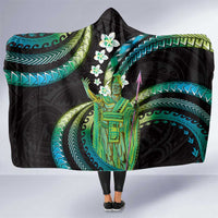Hawaii King Kamehameha Hooded Blanket Fantastic Plumeria Chartreuse Cyan