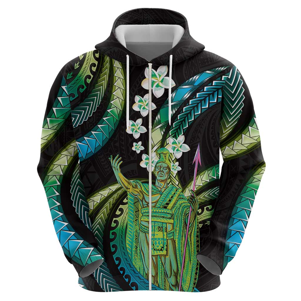 Hawaii King Kamehameha Hoodie Fantastic Plumeria Chartreuse Cyan