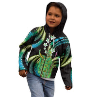 Hawaii King Kamehameha Kid Hoodie Fantastic Plumeria Chartreuse Cyan