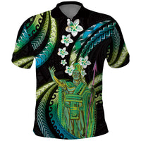 Hawaii King Kamehameha Polo Shirt Fantastic Plumeria Chartreuse Cyan