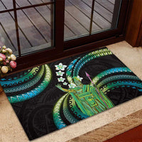 Hawaii King Kamehameha Rubber Doormat Fantastic Plumeria Chartreuse Cyan