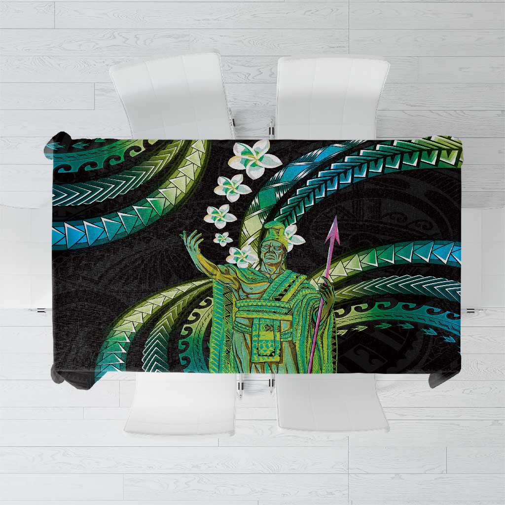 Hawaii King Kamehameha Tablecloth Fantastic Plumeria Chartreuse Cyan