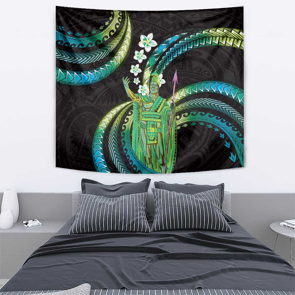 Hawaii King Kamehameha Tapestry Fantastic Plumeria Chartreuse Cyan