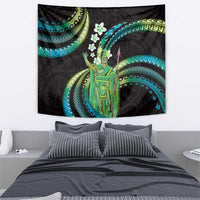 Hawaii King Kamehameha Tapestry Fantastic Plumeria Chartreuse Cyan