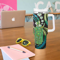 Hawaii King Kamehameha Tumbler With Handle Fantastic Plumeria Chartreuse Cyan