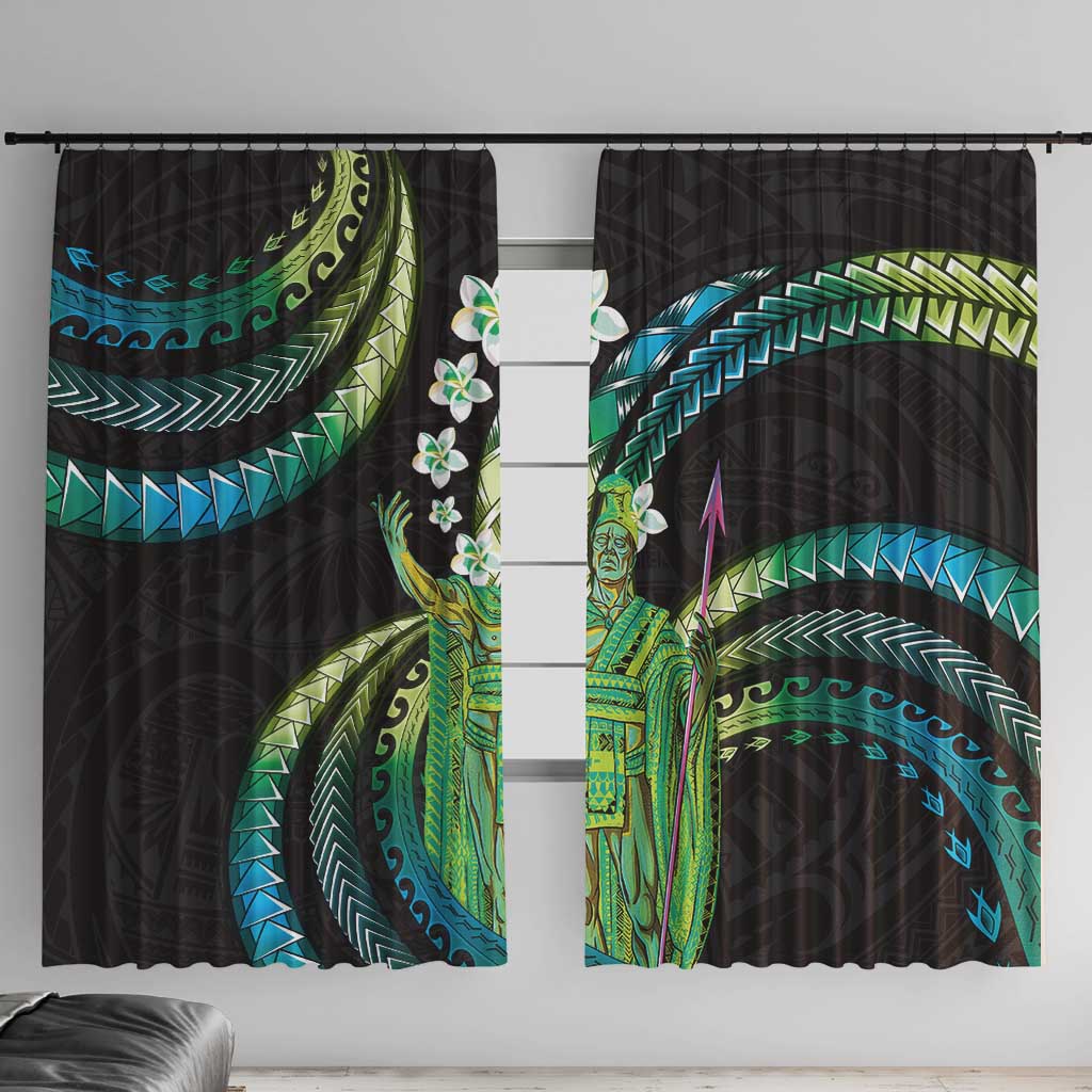 Hawaii King Kamehameha Window Curtain Fantastic Plumeria Chartreuse Cyan