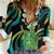 Hawaii King Kamehameha Women Casual Shirt Fantastic Plumeria Chartreuse Cyan