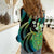 Hawaii King Kamehameha Women Casual Shirt Fantastic Plumeria Chartreuse Cyan