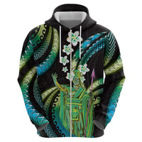 Hawaii King Kamehameha Zip Hoodie Fantastic Plumeria Chartreuse Cyan