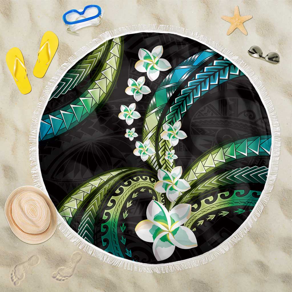 Hawaii Plumeria Beach Blanket Chartreuse Cyan Polynesian Pattern