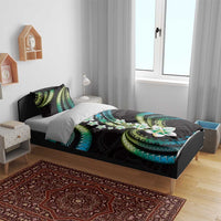 Hawaii Plumeria Bedding Set Chartreuse Cyan Polynesian Pattern