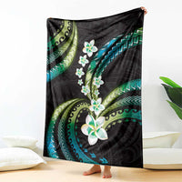 Hawaii Plumeria Blanket Chartreuse Cyan Polynesian Pattern