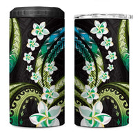 Hawaii Plumeria 4 in 1 Can Cooler Tumbler Chartreuse Cyan Polynesian Pattern