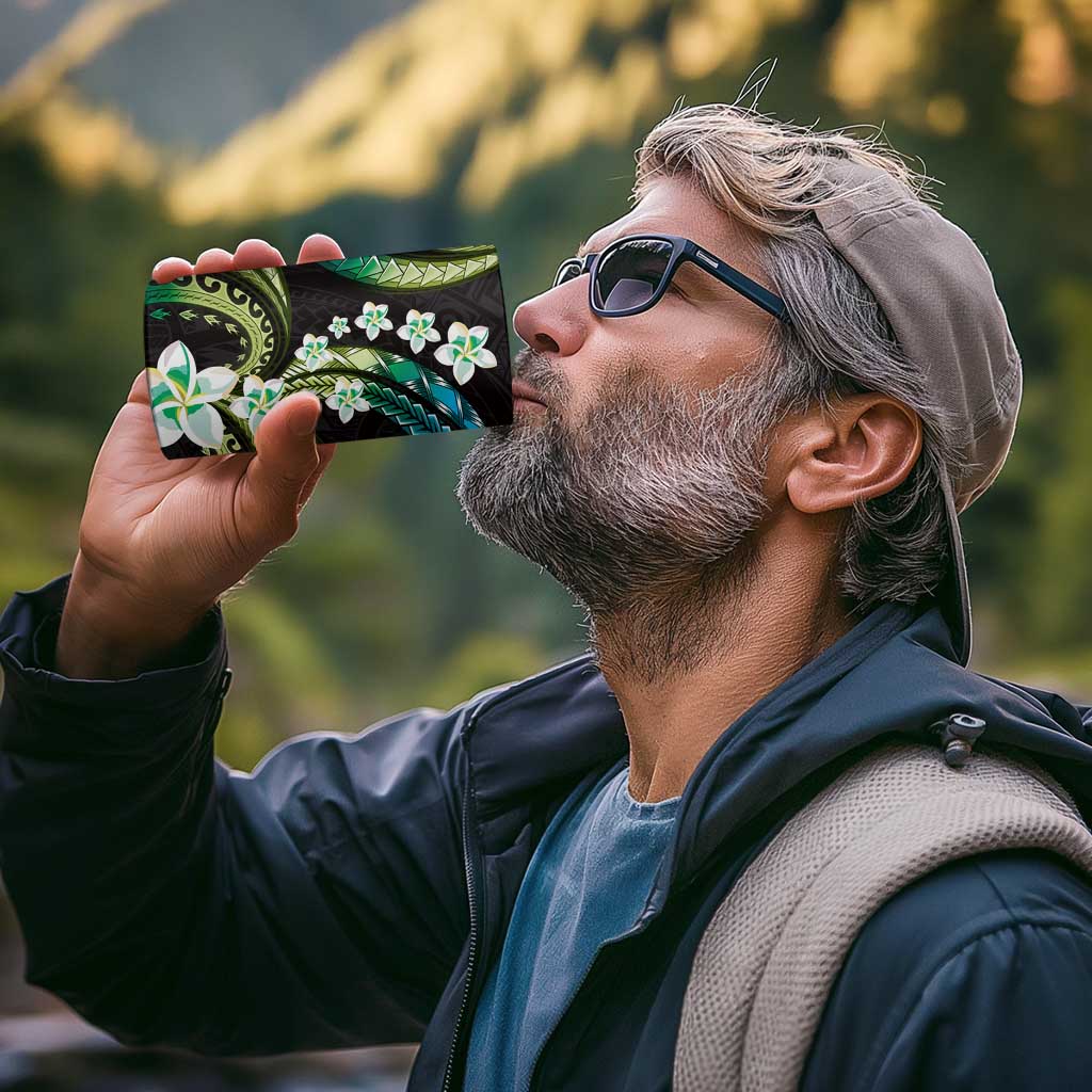 Hawaii Plumeria 4 in 1 Can Cooler Tumbler Chartreuse Cyan Polynesian Pattern