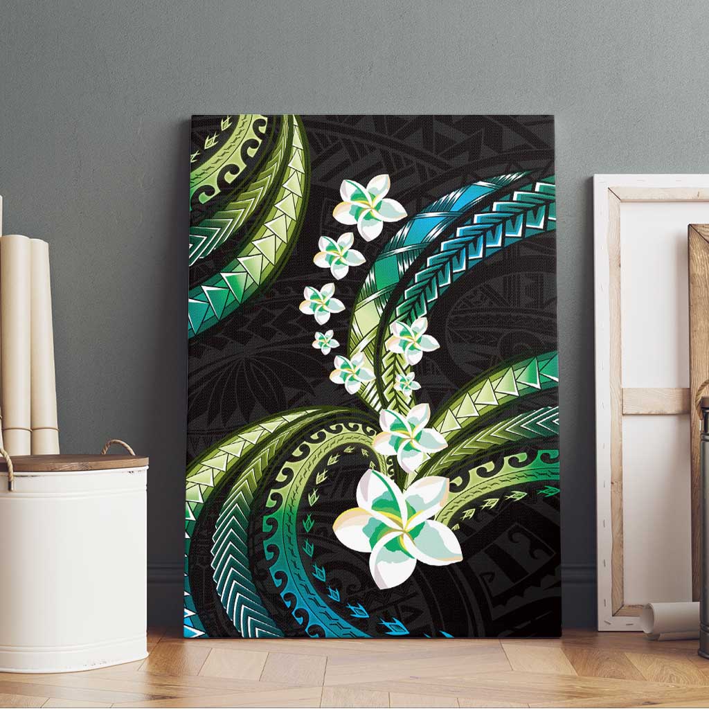 Hawaii Plumeria Canvas Wall Art Chartreuse Cyan Polynesian Pattern