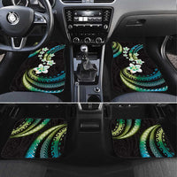 Hawaii Plumeria Car Mats Chartreuse Cyan Polynesian Pattern