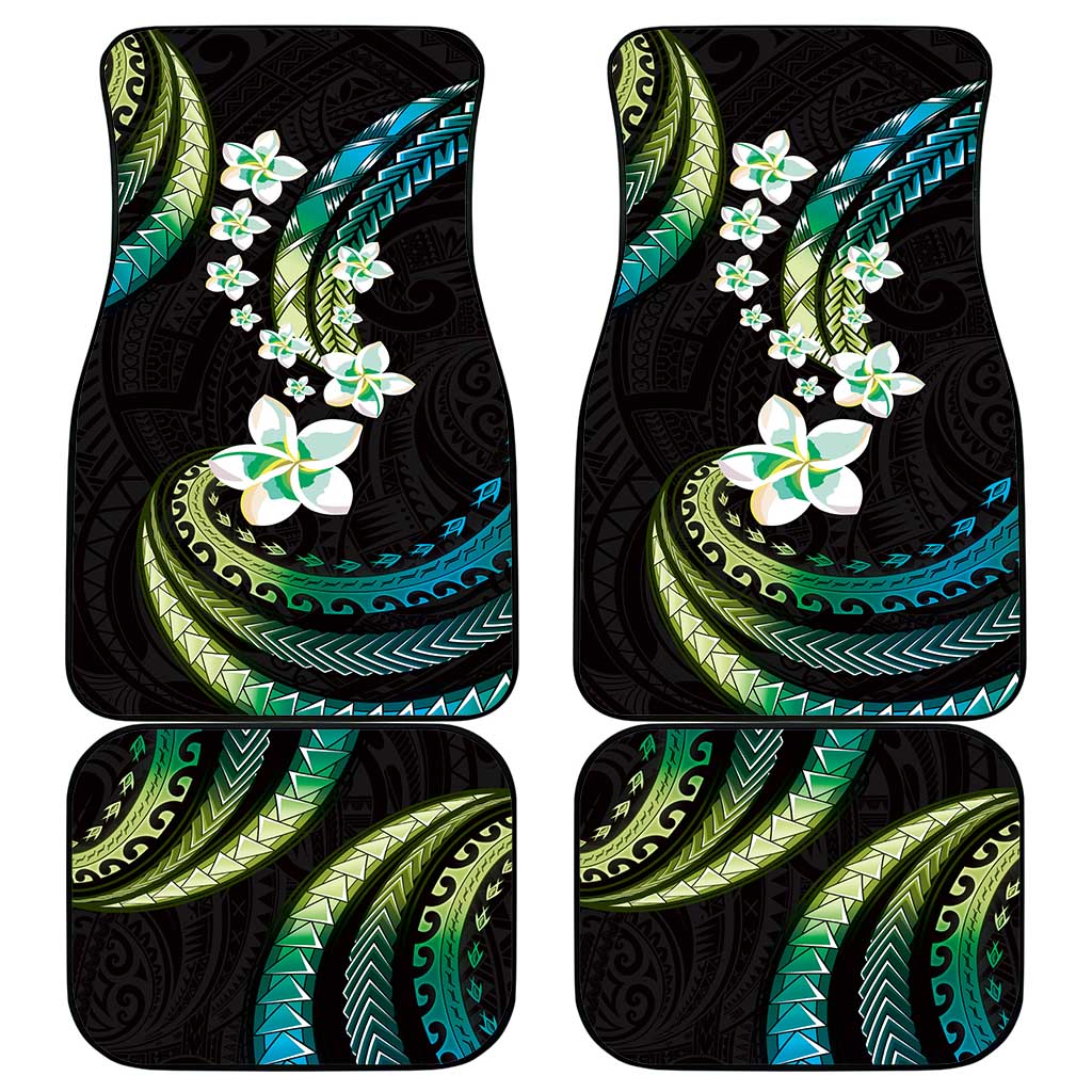 Hawaii Plumeria Car Mats Chartreuse Cyan Polynesian Pattern