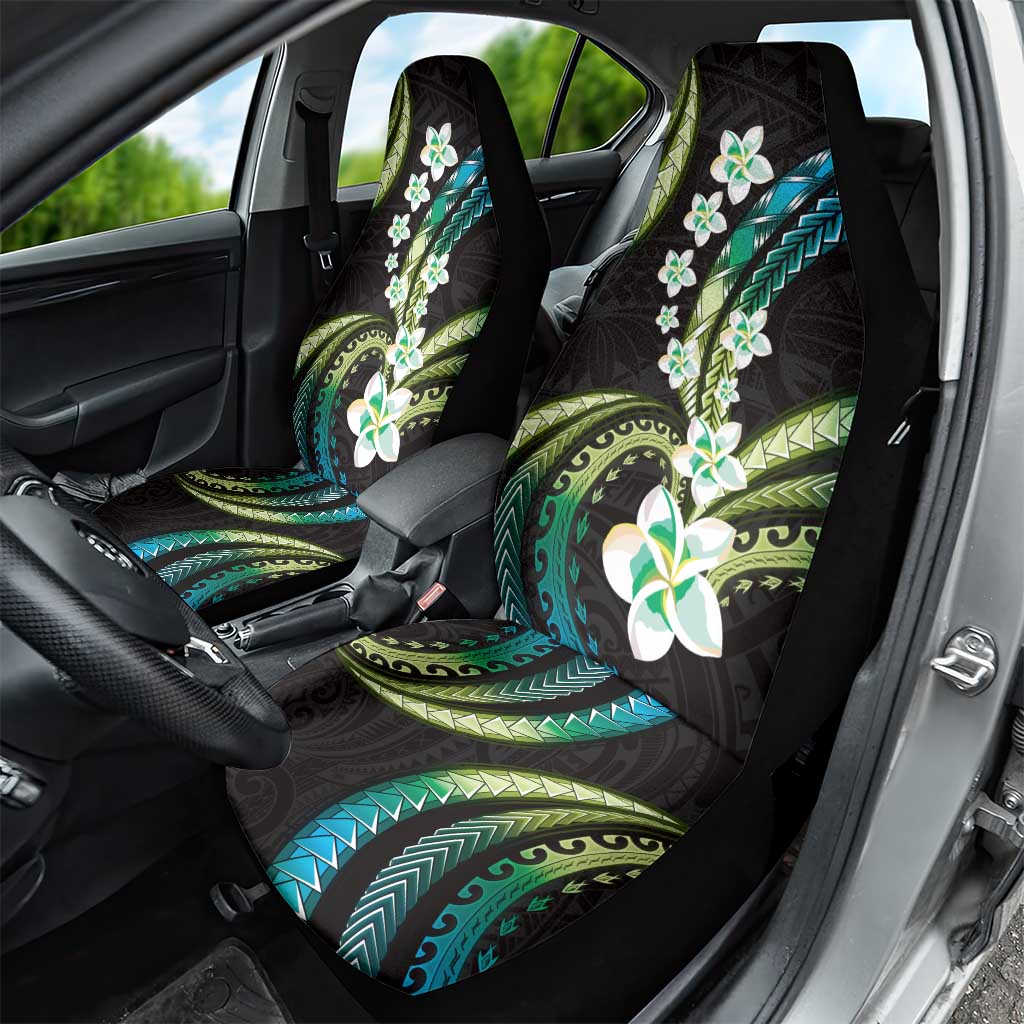 Hawaii Plumeria Car Seat Cover Chartreuse Cyan Polynesian Pattern