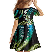 Hawaii Plumeria Family Matching Mermaid Dress and Hawaiian Shirt Chartreuse Cyan Polynesian Pattern
