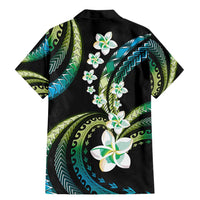 Hawaii Plumeria Family Matching Mermaid Dress and Hawaiian Shirt Chartreuse Cyan Polynesian Pattern