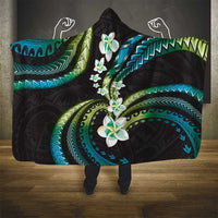 Hawaii Plumeria Hooded Blanket Chartreuse Cyan Polynesian Pattern