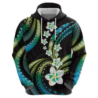 Hawaii Plumeria Hoodie Chartreuse Cyan Polynesian Pattern