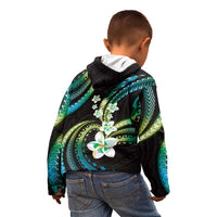 Hawaii Plumeria Kid Hoodie Chartreuse Cyan Polynesian Pattern