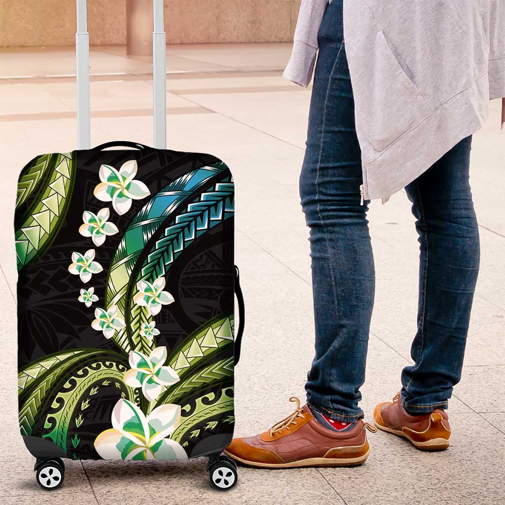 Hawaii Plumeria Luggage Cover Chartreuse Cyan Polynesian Pattern